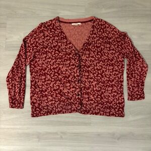 Merona Sweater Women Burgundy Pink Abstract Print Button Front Cardigan 16W 18W